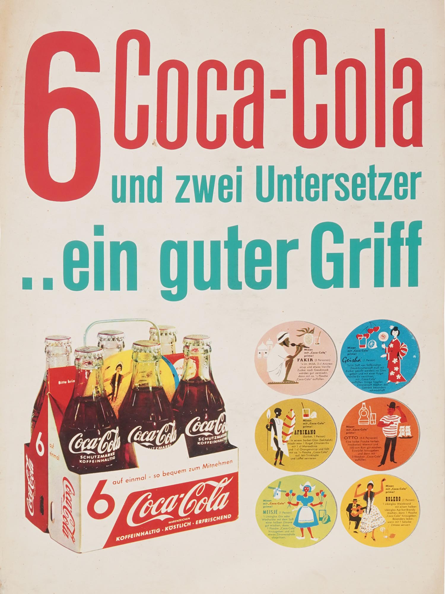 COCA COLA VINTAGE MID CENTURY GERMAN POSTER ADS PIC-1